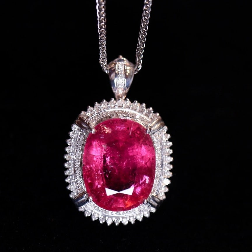 14k Gold 10.35 Ct Natural Tourmaline & Diamond Pendant( Without Chain ) (1 of 7)