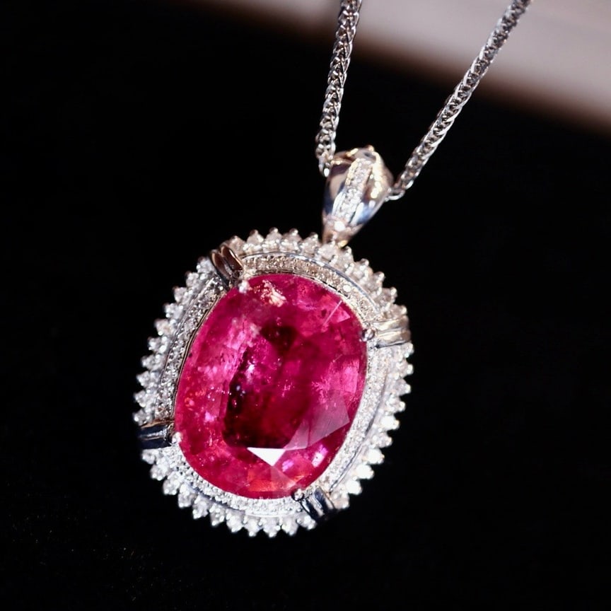 14k Gold 10.35 Ct Natural Tourmaline & Diamond Pendant( Without Chain ) - 2