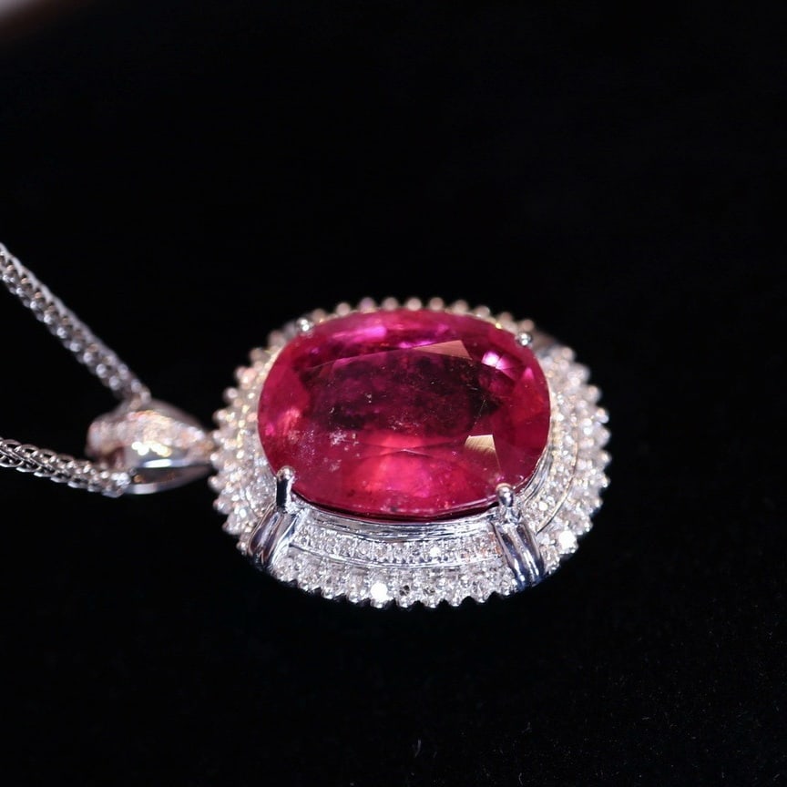 14k Gold 10.35 Ct Natural Tourmaline & Diamond Pendant( Without Chain ) - 3