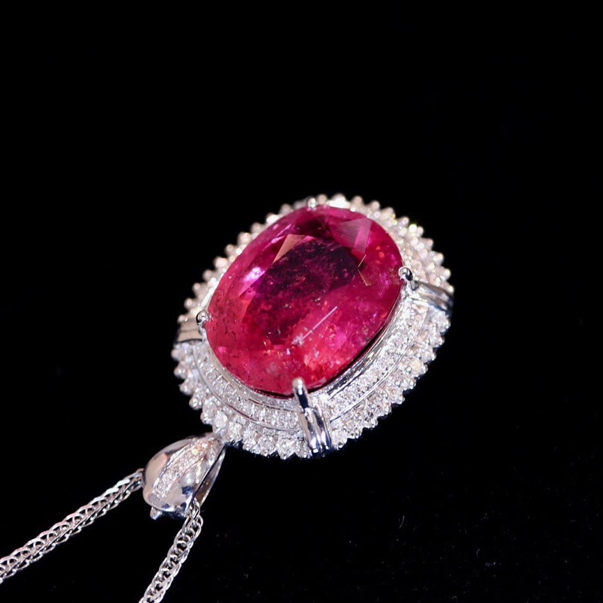 14k Gold 10.35 Ct Natural Tourmaline & Diamond Pendant( Without Chain ) - 4