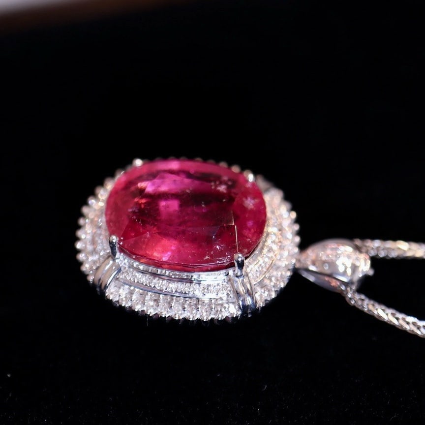 14k Gold 10.35 Ct Natural Tourmaline & Diamond Pendant( Without Chain ) - 5