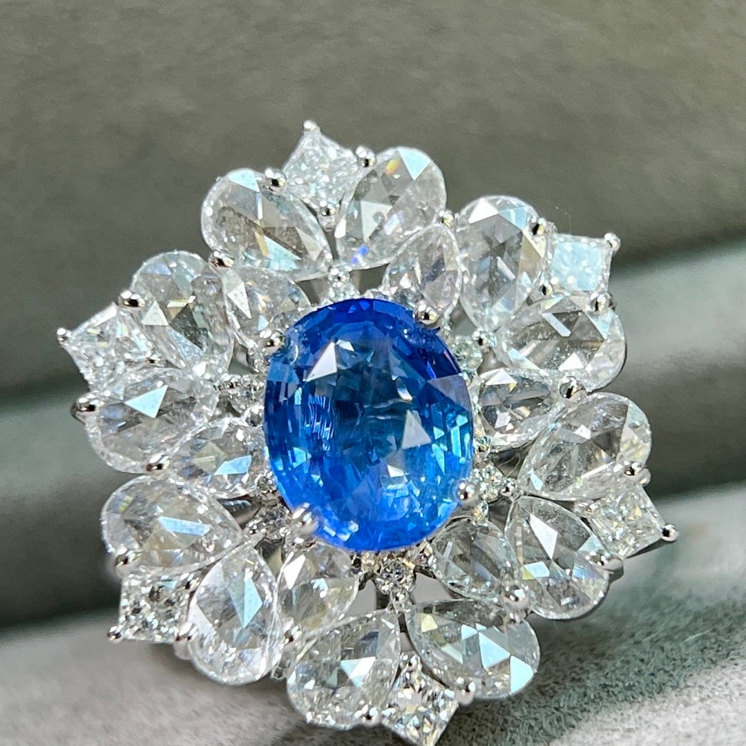 14k Gold 4.41 Ctw Natural Sapphire & Lab Grown Diamond Ring/pendant( Without Chain ): Ref:231116039 // gold content:14k gold // ring size:7. 25us // // main gemstone:sapphire // shape:oval // carat weight:2. 15ct // color:blue // treatment:natural // // adjacent gemstone 2 : lab