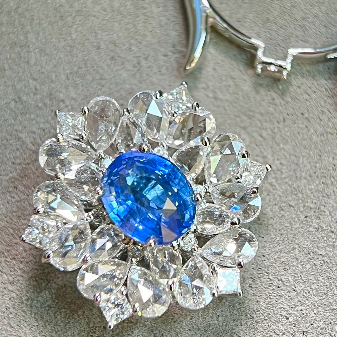 14k Gold 4.41 Ctw Natural Sapphire & Lab Grown Diamond Ring/pendant( Without Chain ) - 2