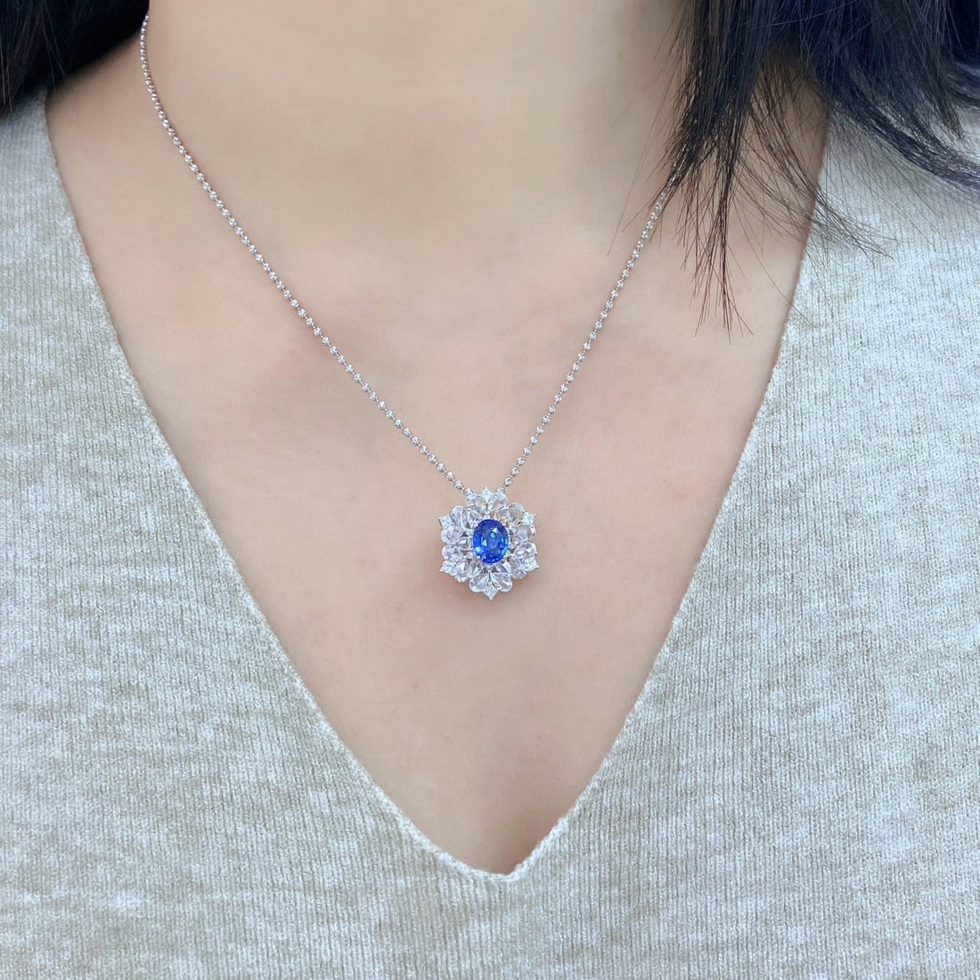 14k Gold 4.41 Ctw Natural Sapphire & Lab Grown Diamond Ring/pendant( Without Chain ) - 6