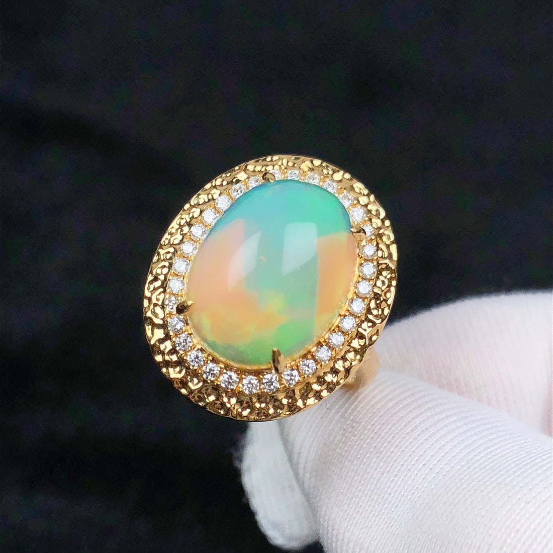 14k Gold 5.03 Ctw Natural Opal & Diamond Ring - 2