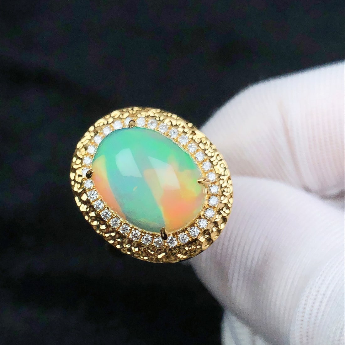 14k Gold 5.03 Ctw Natural Opal & Diamond Ring - 5