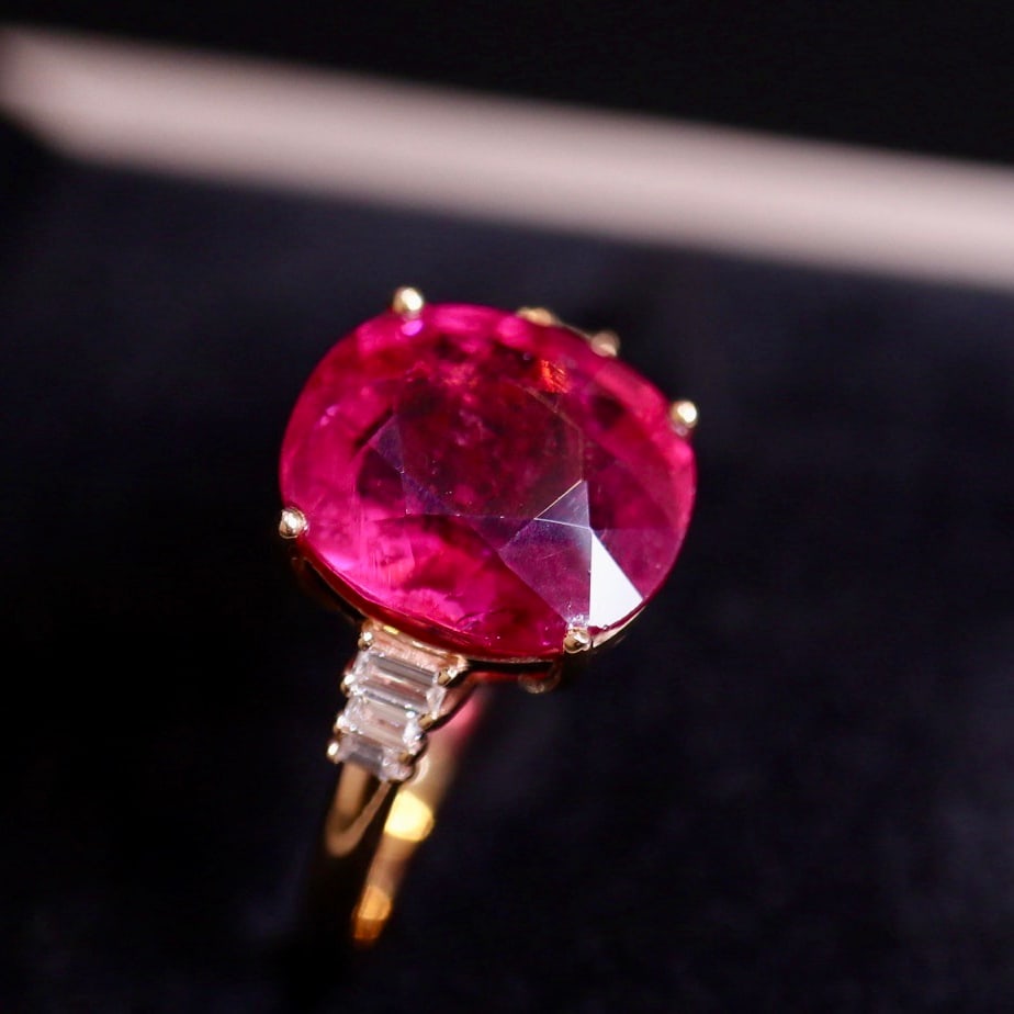 14k Gold 5.5 Ct Natural Tourmaline & Diamond Ring - 2