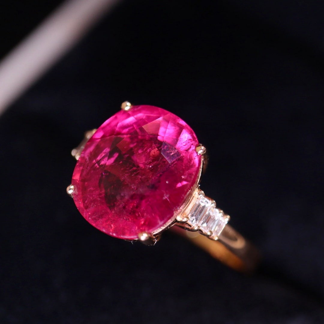 14k Gold 5.5 Ct Natural Tourmaline & Diamond Ring - 3