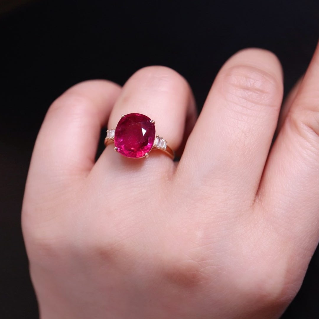 14k Gold 5.5 Ct Natural Tourmaline & Diamond Ring - 6