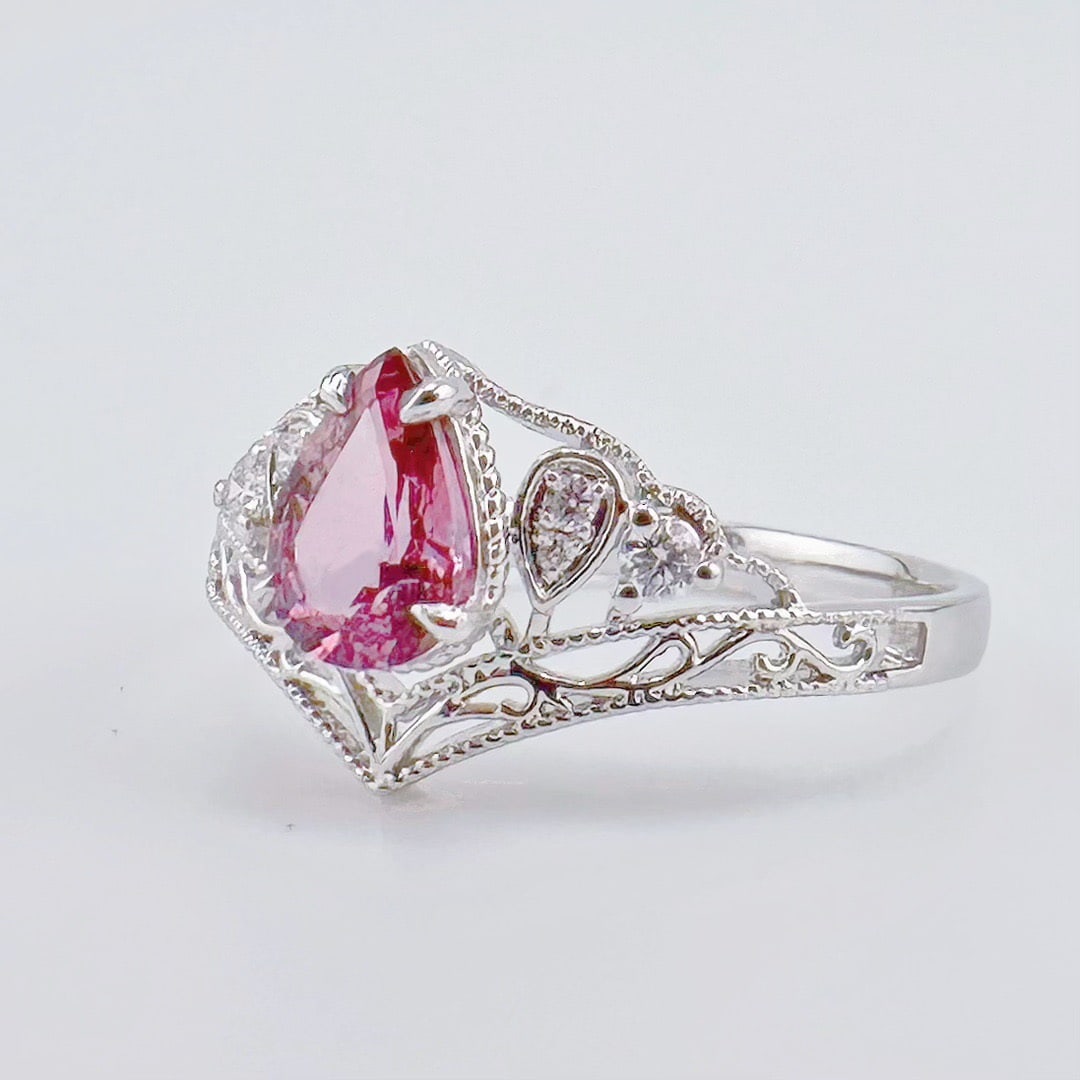 14k Gold 0.85 Ctw Natural Padparadscha Sapphire & Diamond Ring - 3