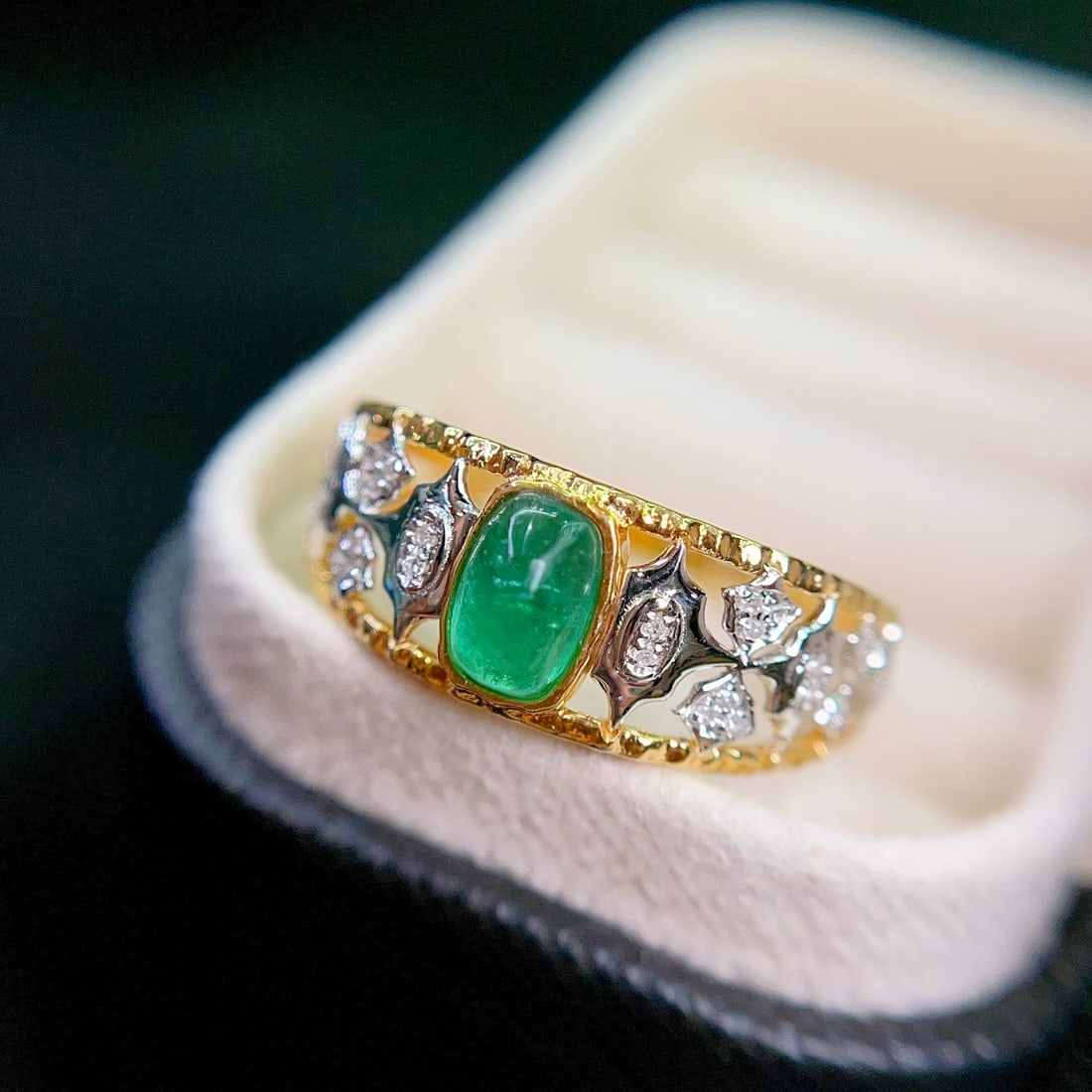 14k Gold 0.70 Ct Natural Emerald & Diamond Ring - 5