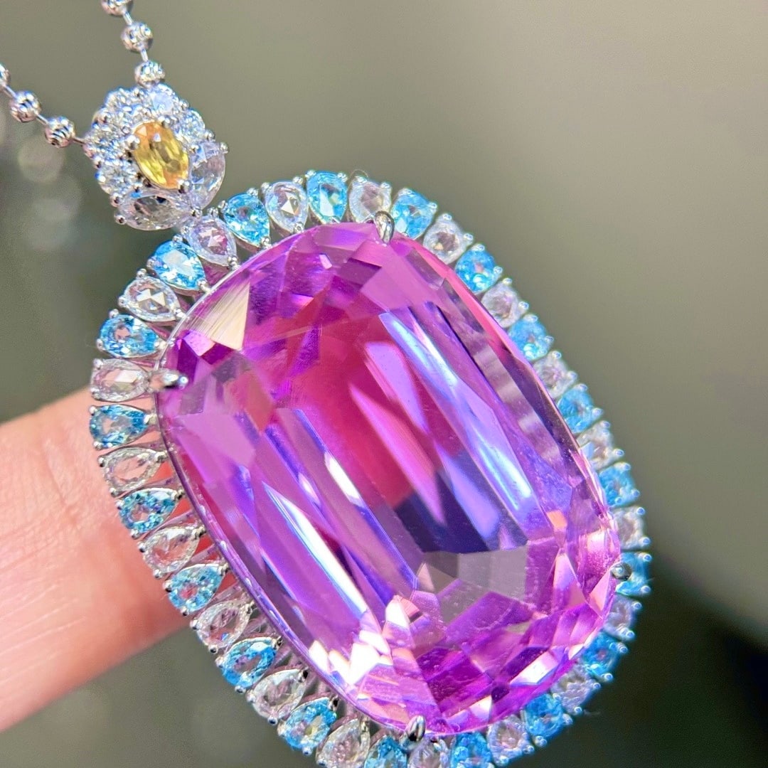 14k Gold 53.27 Ctw Natural Kunzite & Gem Pendant( Without Chain ) - 2