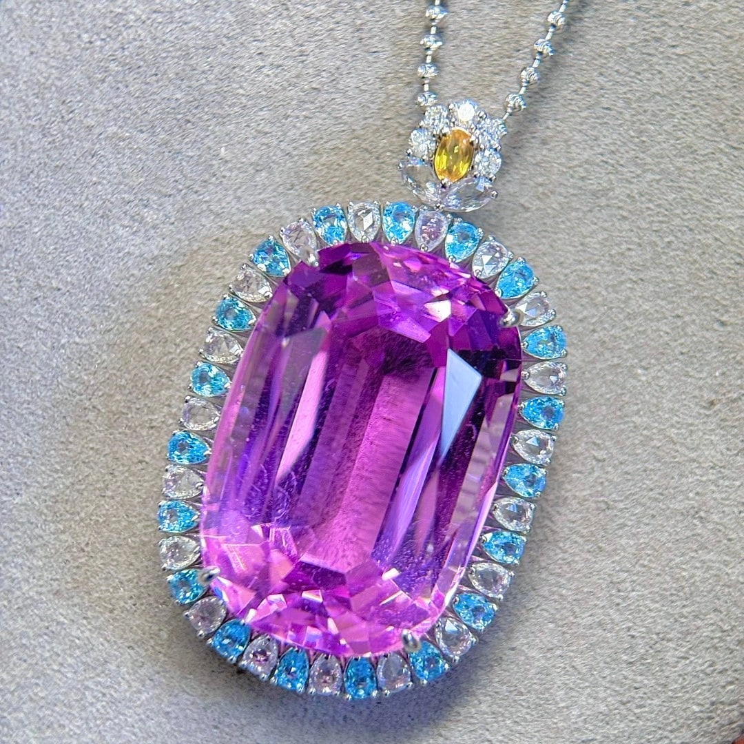 14k Gold 53.27 Ctw Natural Kunzite & Gem Pendant( Without Chain ) - 8