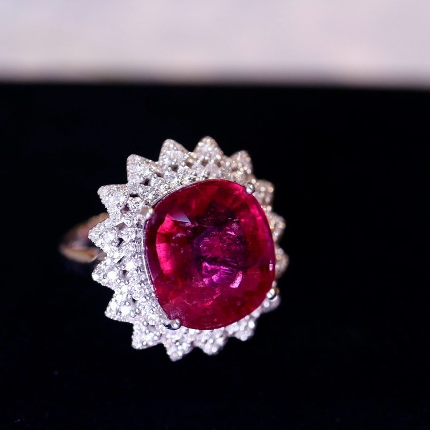 14k Gold 8.41 Ct Natural Tourmaline & Diamond Ring - 2