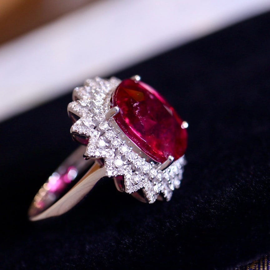 14k Gold 8.41 Ct Natural Tourmaline & Diamond Ring - 4