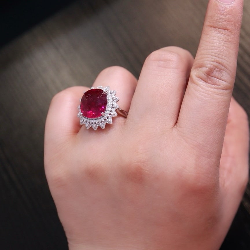 14k Gold 8.41 Ct Natural Tourmaline & Diamond Ring - 6