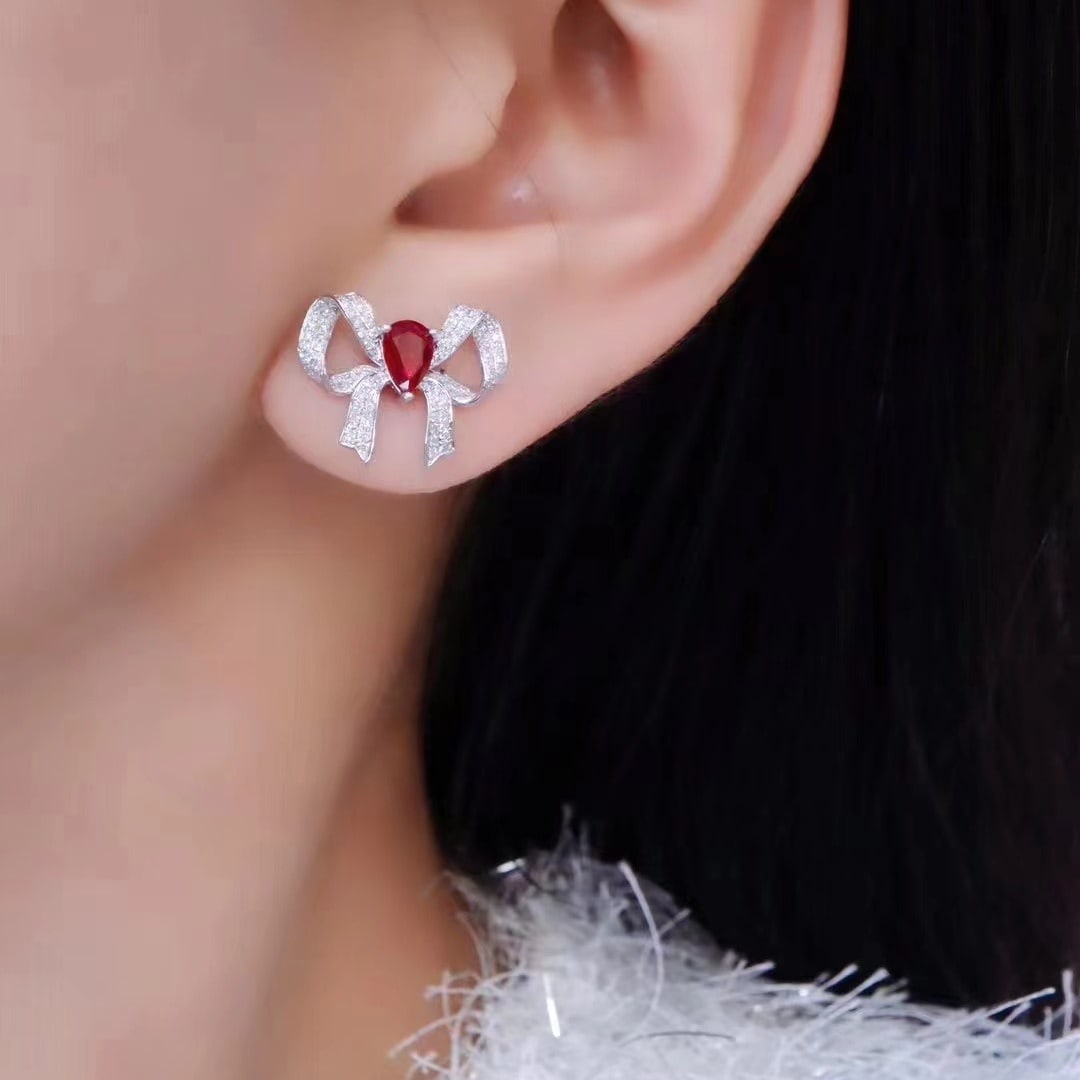 14k Gold 1.70 Ctw Natural Ruby & Diamond Earrings - 5