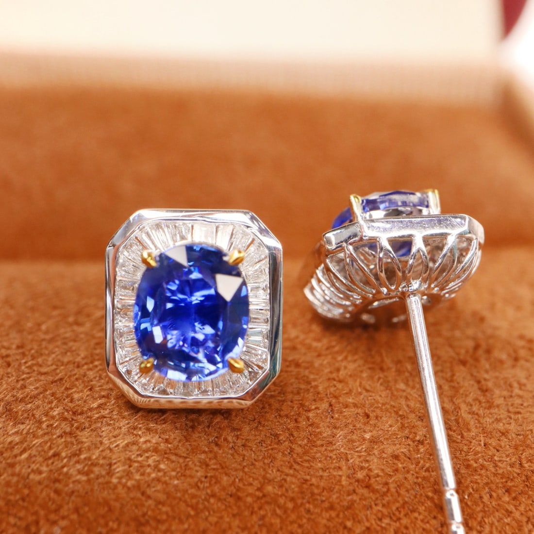 14k Gold 2.04 Ctw Natural Sapphire & Diamond Earrings - 3