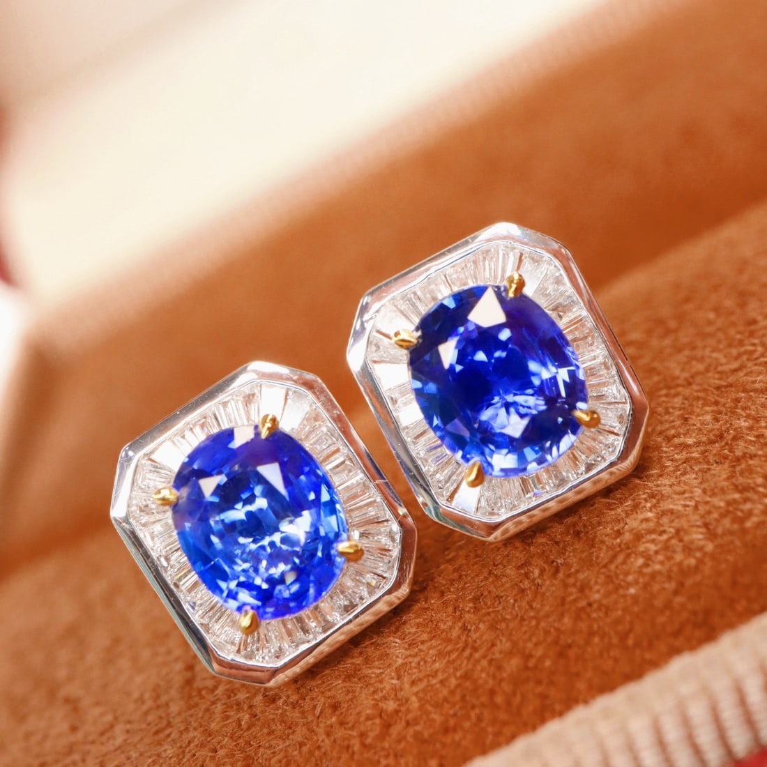 14k Gold 2.04 Ctw Natural Sapphire & Diamond Earrings - 4