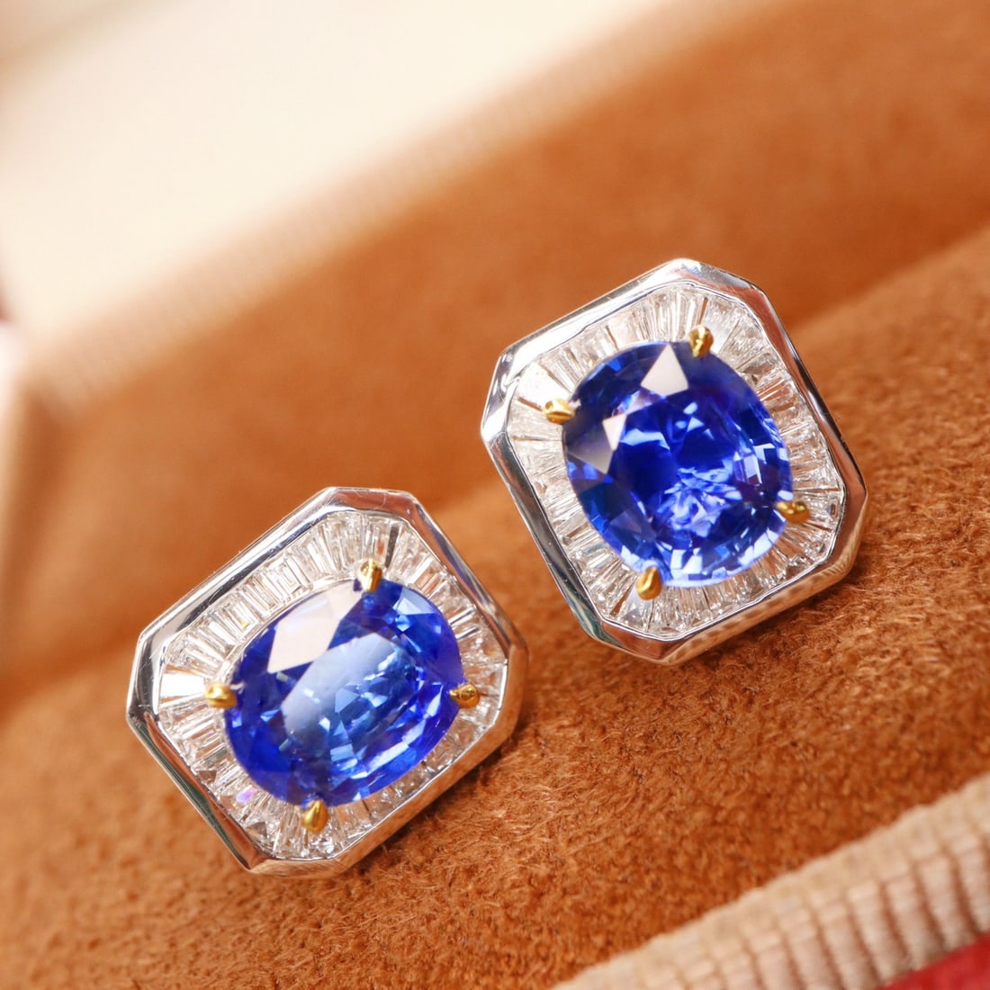 14k Gold 2.04 Ctw Natural Sapphire & Diamond Earrings - 5