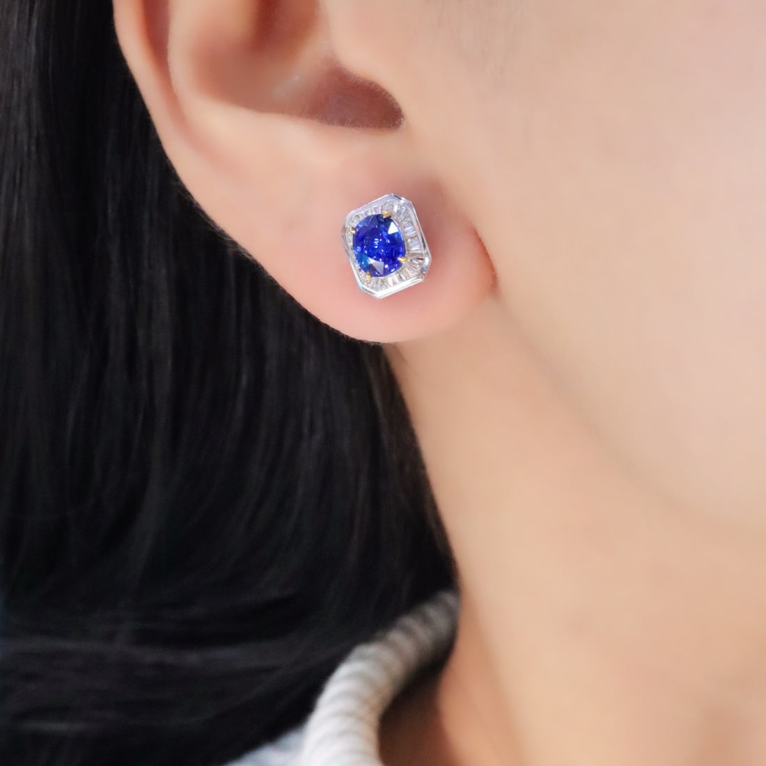 14k Gold 2.04 Ctw Natural Sapphire & Diamond Earrings - 6