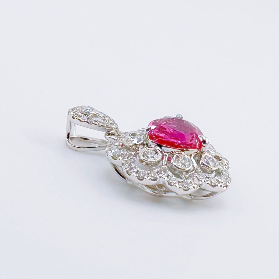 14k Gold 1.50 Ctw Natural Ruby & Diamond Pendant( Without Chain ) - 2