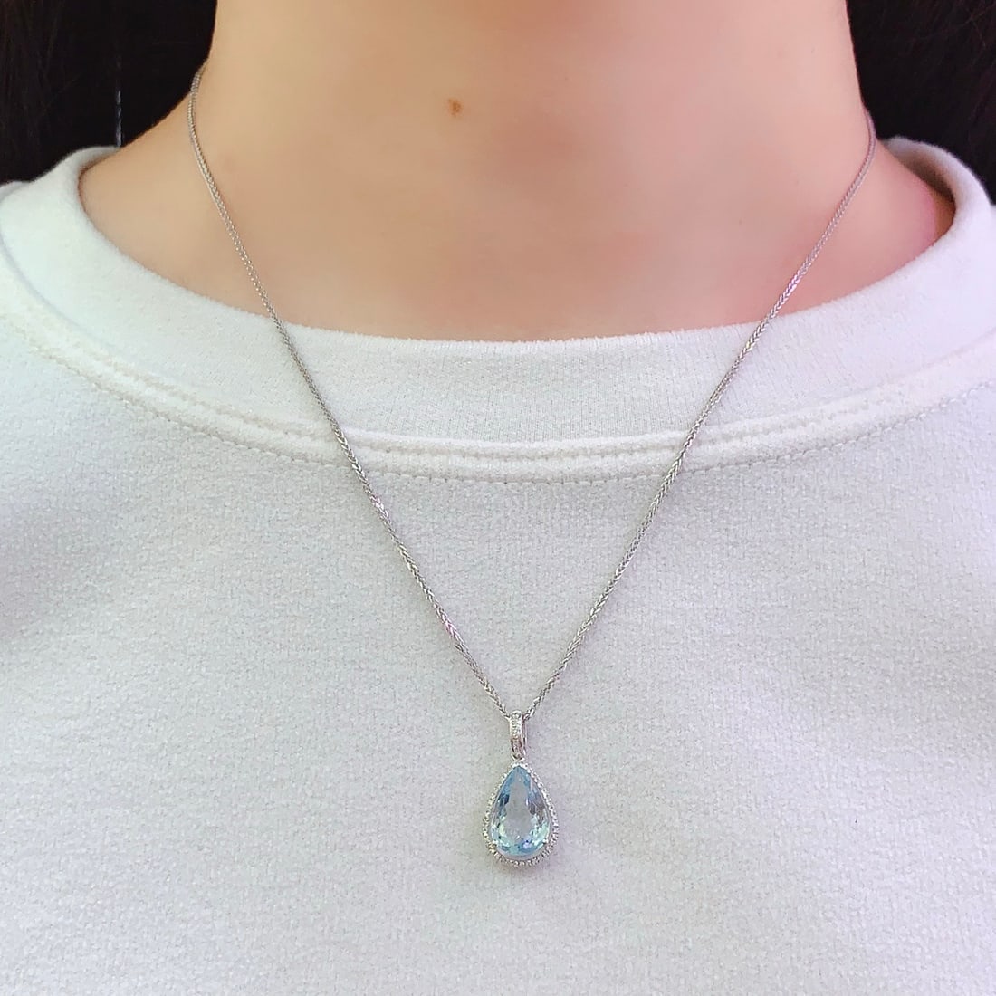 14k Gold 3.2 Ct Natural Aquamarine & Diamond Pendant( Without Chain ) - 6