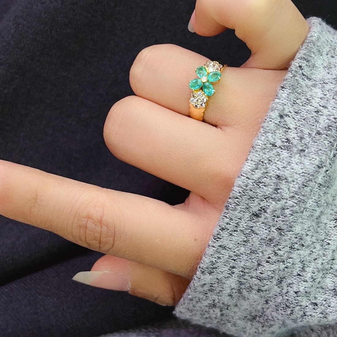 14k Gold 1.20 Ct Natural Emerald & Sapphire Ring - 5