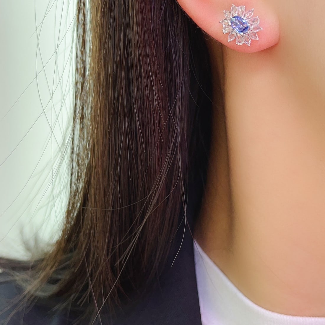 14k Gold 1.30 Ct Natural Sapphire & Sapphire Earrings - 5