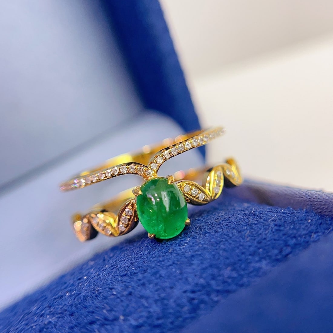 14k Gold 1.00 Ct Natural Emerald & Diamond Ring (1 of 7)