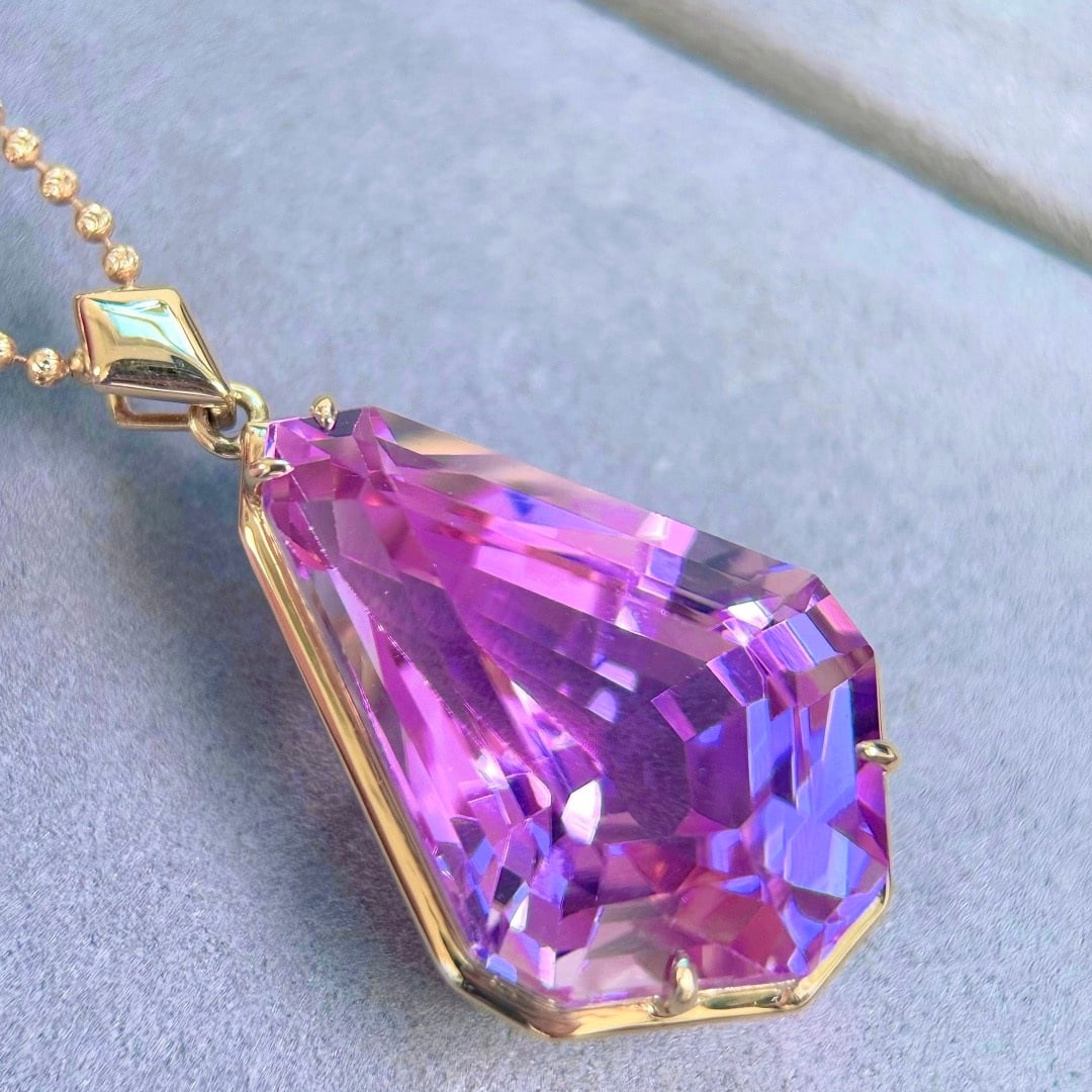 14k Gold 36.71 Ct Natural Kunzite Pendant( Without Chain ) - 2