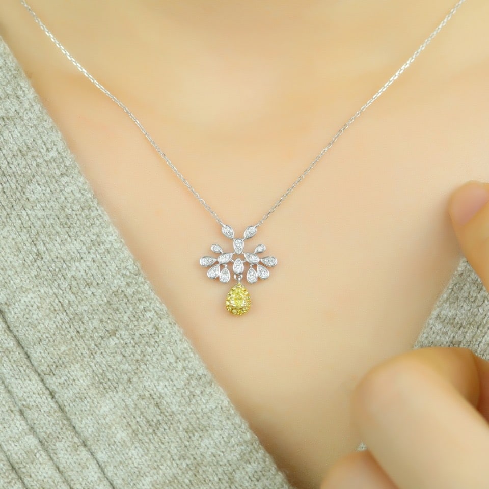 14k Gold 0.41 Ctw Natural Yellow Diamond & Diamond Necklace - 5