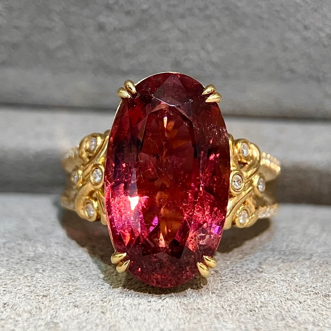14k Gold 8.17 Ctw Natural Tourmaline & Diamond Ring (1 of 7)