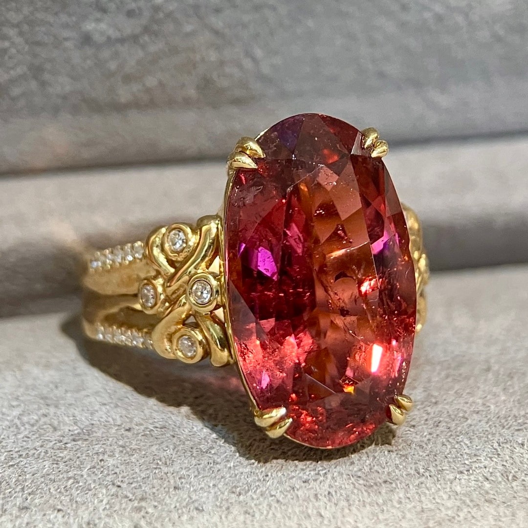 14k Gold 8.17 Ctw Natural Tourmaline & Diamond Ring - 2