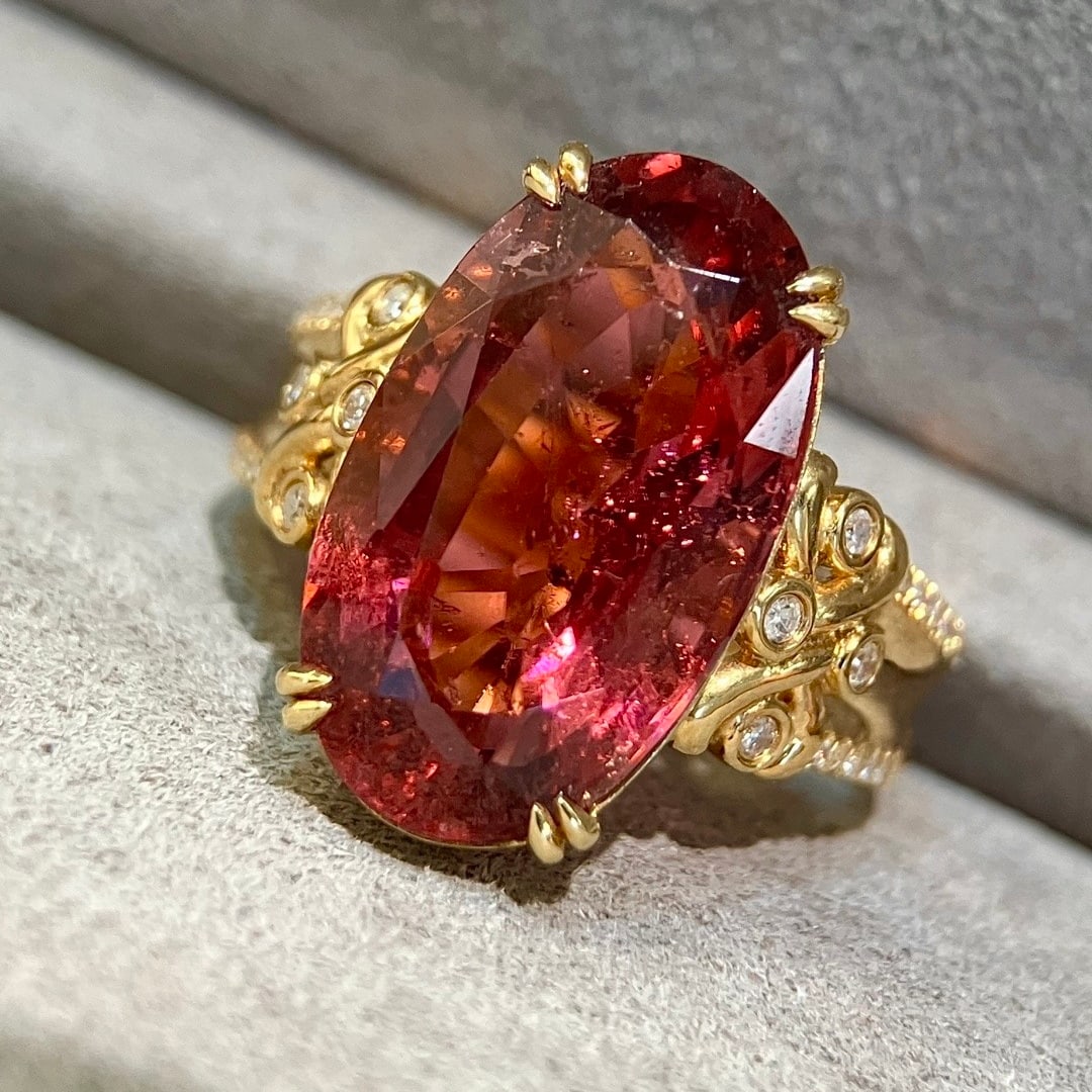 14k Gold 8.17 Ctw Natural Tourmaline & Diamond Ring - 4