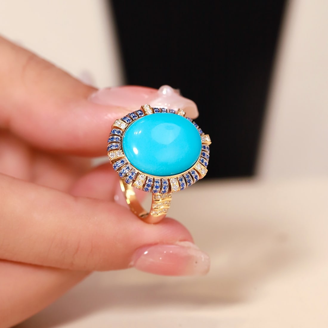 14k Gold 7.33 Ctw Natural Blue Turquoise & Diamond Ring - 3