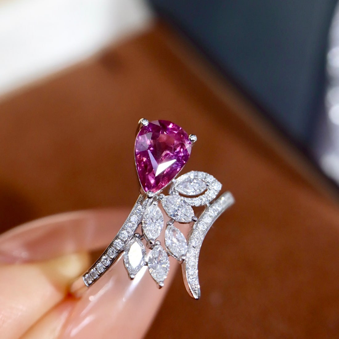 14k Gold 1.79 Ctw Natural Padparadscha Sapphire & Diamond Ring - 8