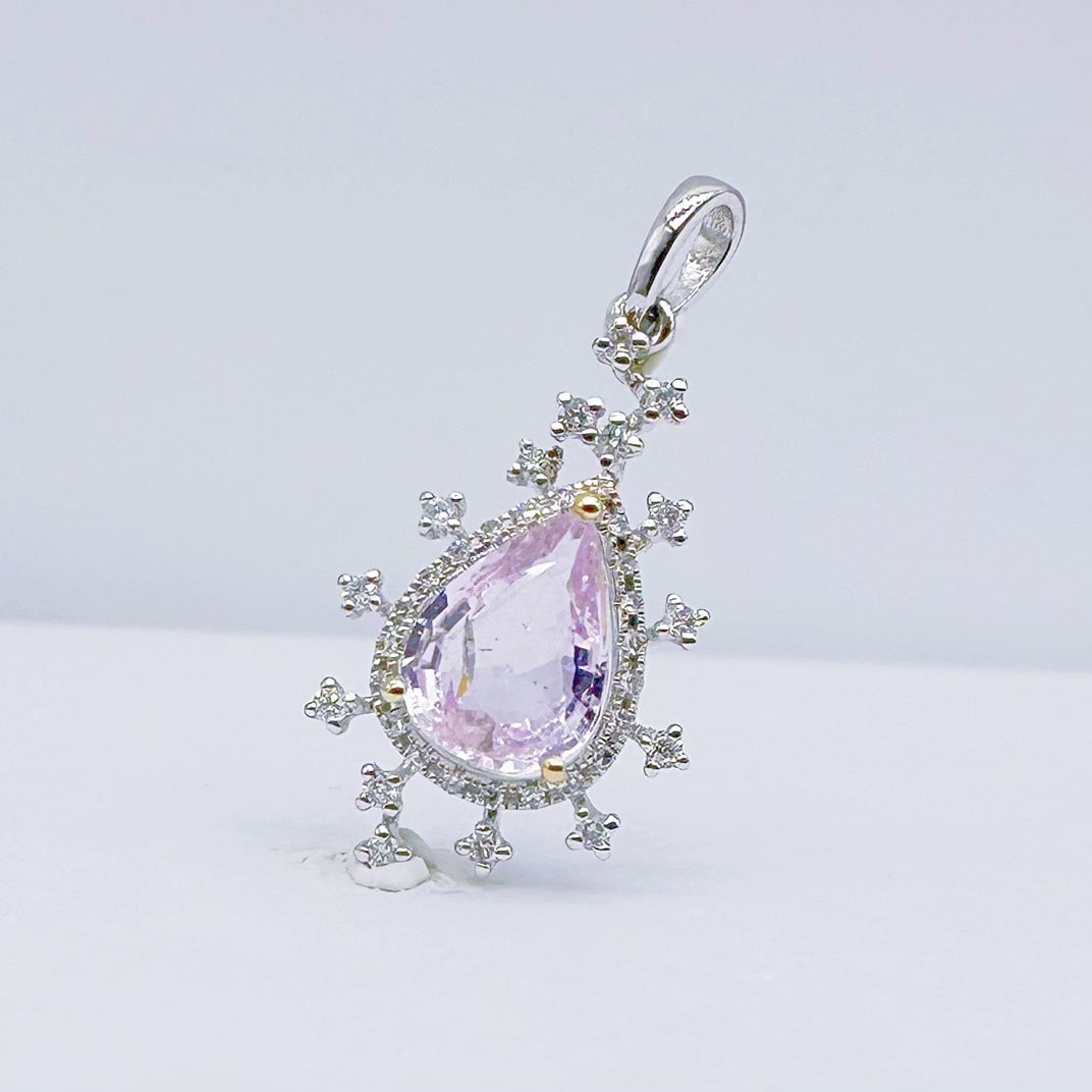 14k Gold 1.00 Ct Natural Sapphire & Diamond Pendant( Without Chain ): Ref:231116094 // gold content:14k gold // main gemstone:sapphire // shape:pear // carat weight:1. 00ct // color:pink // treatment:natural // // adjacent gemstone 2 : diamond // number of stones:37