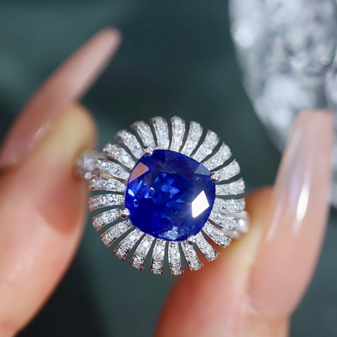 14k Gold 3.52 Ctw Natural Sapphire & Diamond Ring - 4