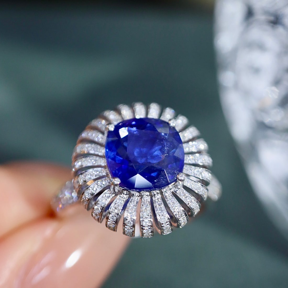 14k Gold 3.52 Ctw Natural Sapphire & Diamond Ring - 7