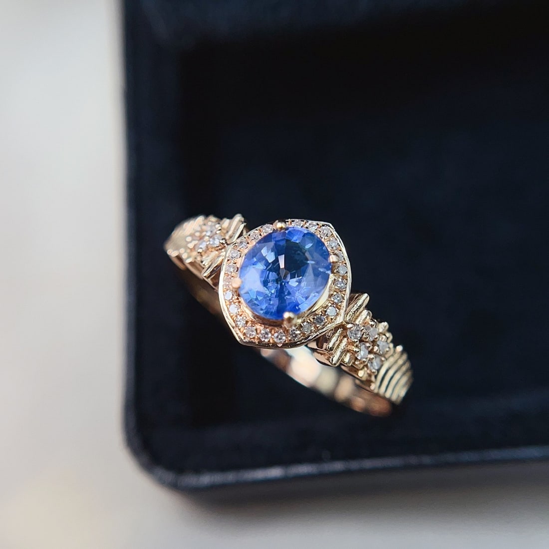 14k Gold 1.00 Ct Natural Sapphire & Diamond Ring - 3