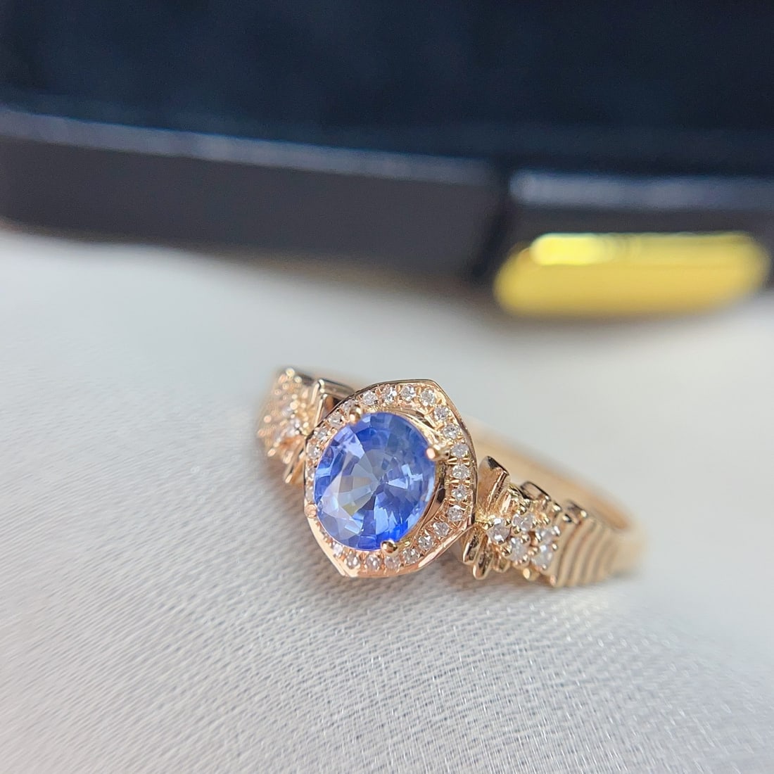 14k Gold 1.00 Ct Natural Sapphire & Diamond Ring - 5