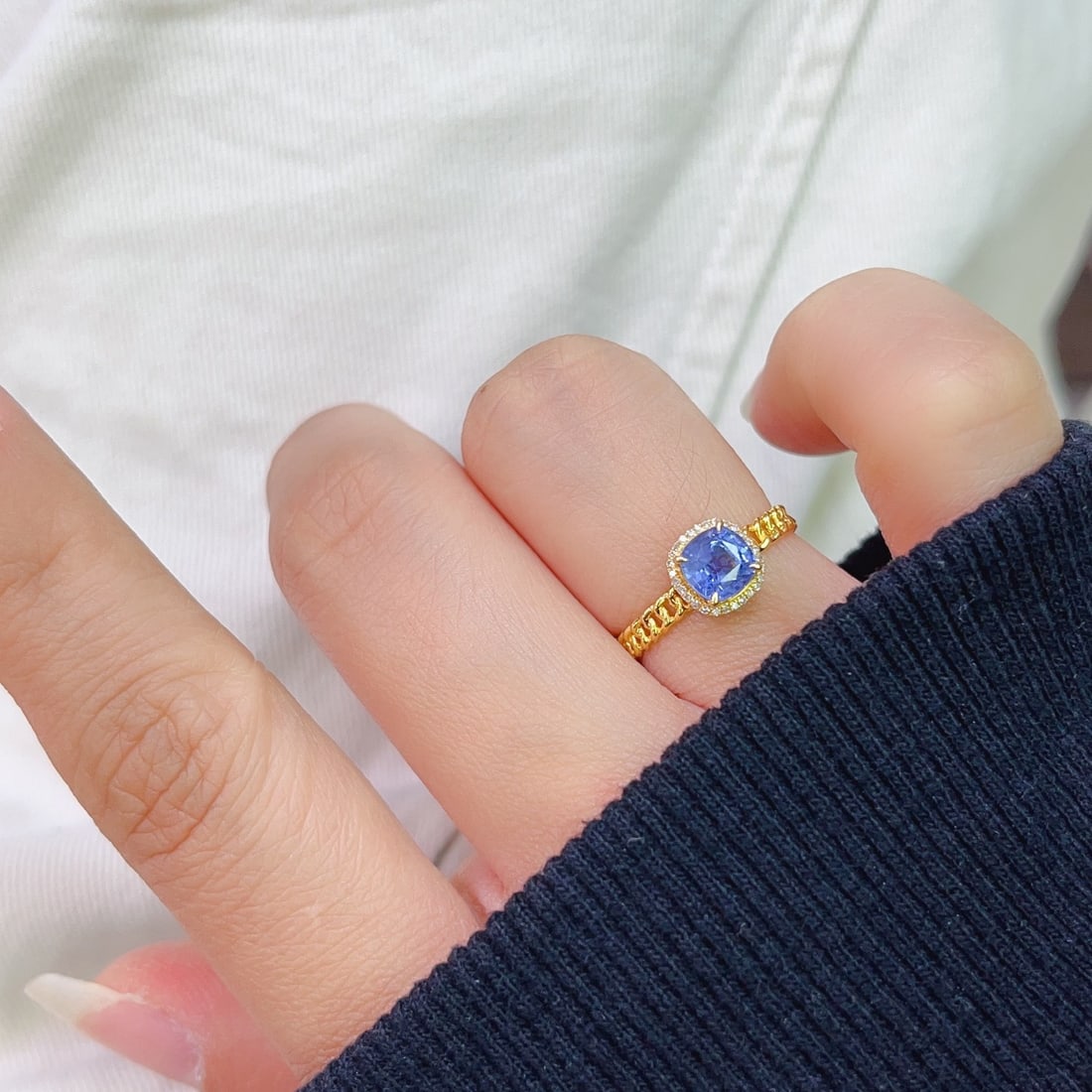 14k Gold 1.15 Ct Natural Sapphire & Diamond Ring - 7