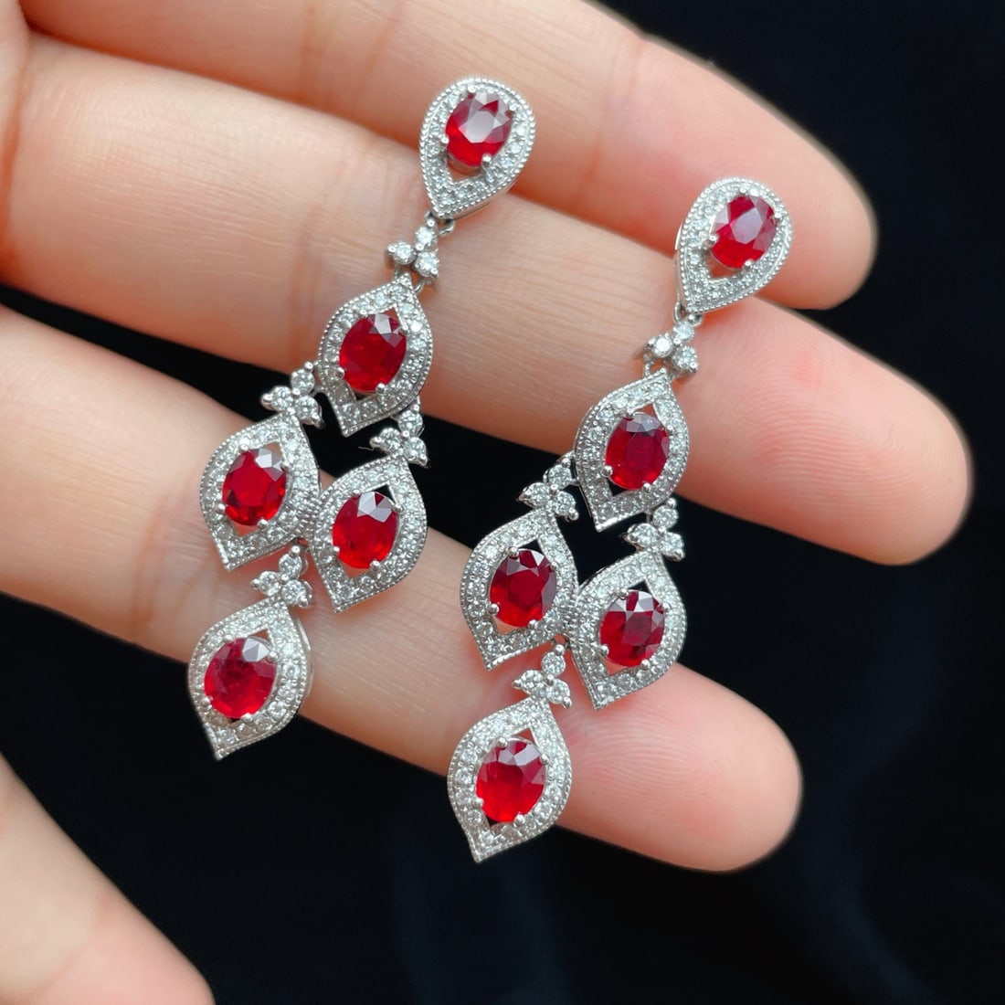 14k Gold 4.74 Ctw Natural Ruby & Diamond Earrings - 2