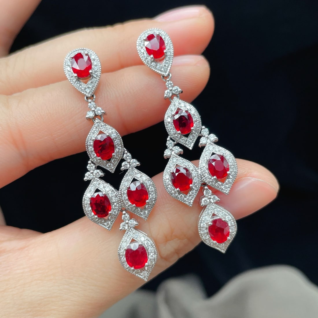 14k Gold 4.74 Ctw Natural Ruby & Diamond Earrings - 3