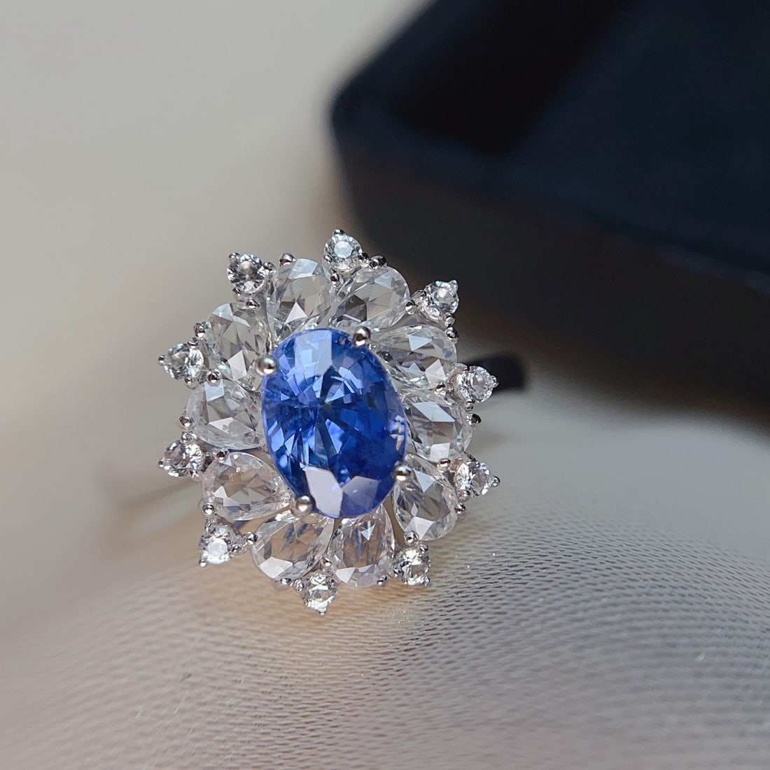 14k Gold 1.45 Ct Natural Sapphire & Sapphire Ring: Ref:231116129 // gold content:14k gold // ring size:7. 25us // // main gemstone:sapphire // shape:oval // carat weight:1. 45ct // color:blue // treatment:natural // // adjacent gemstone 2 :