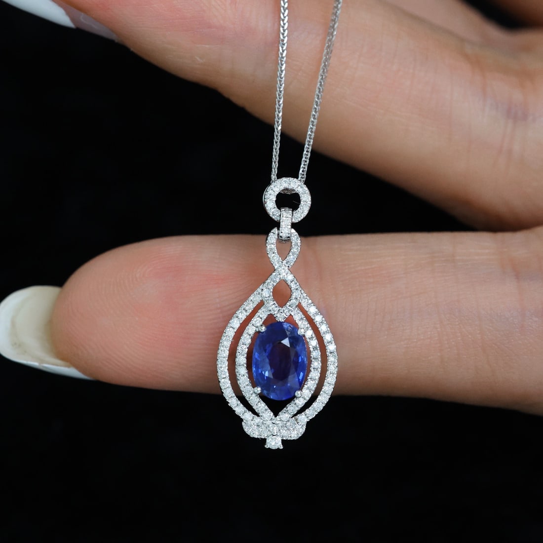 14k Gold 1.05 Ctw Natural Sapphire & Diamond Necklace - 3
