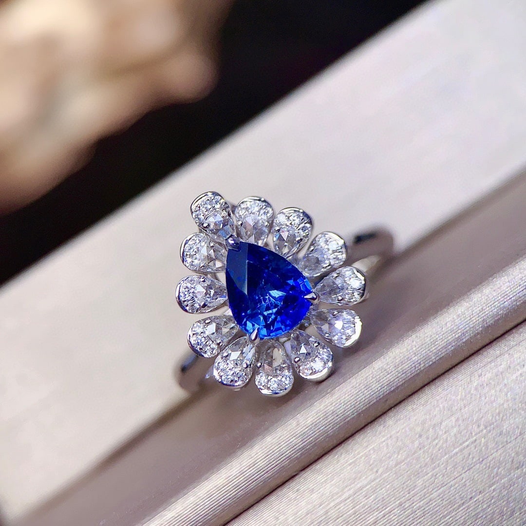 14k Gold 1.63 Ctw Natural Sapphire & Diamond Ring/pendant( Without Chain ): Ref:231116135 // gold content:14k gold // ring size:7. 25us // // main gemstone:sapphire // shape:pear // carat weight:1. 2ct // color:blue // treatment:natural // // adjacent gemstone 2 : diamond