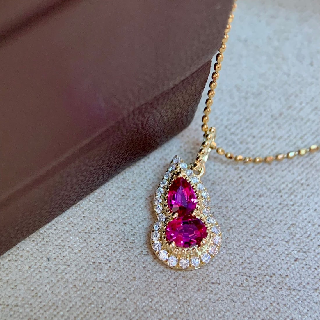 14k Gold 0.59 Ctw Natural Ruby & Diamond Pendant( Without Chain ) - 2