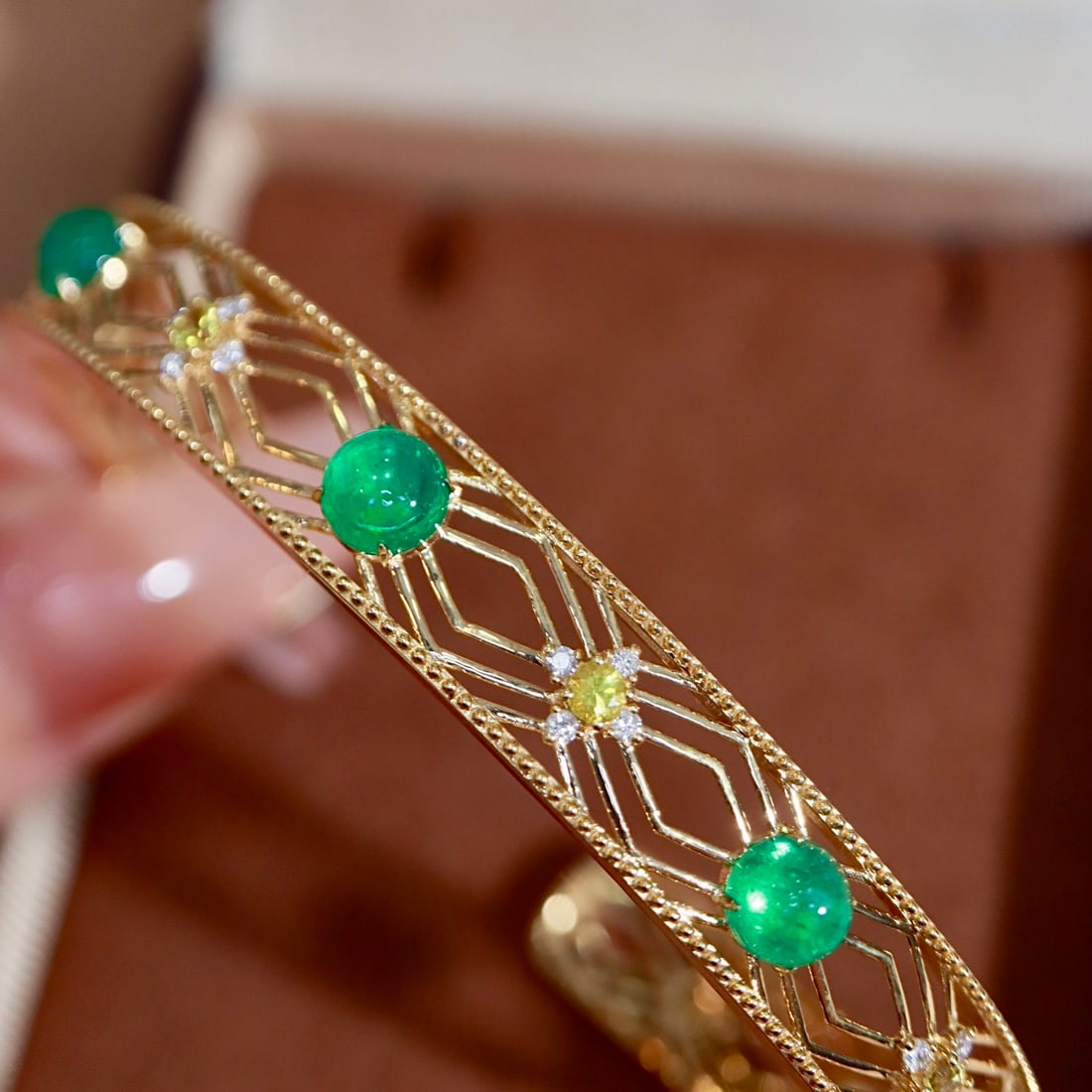 14k Gold 3.81 Ctw Natural Emerald & Diamond Bangle (1 of 9)